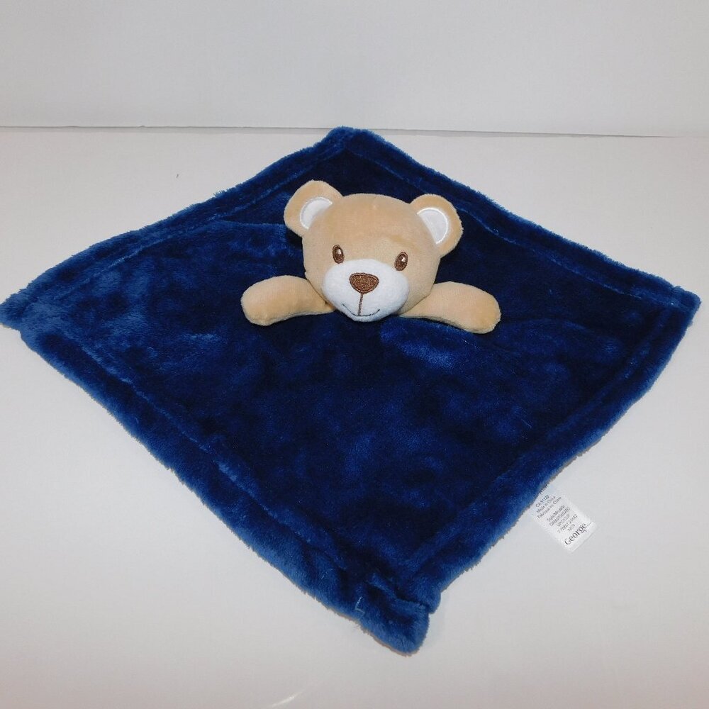 George Tan Brown Bear Blue Plush Security blanket Baby Lovey nunu Soother